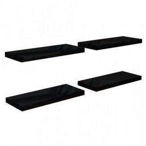 Rafturi de perete 4 buc. negru extralucios 60x23,5x3,8 cm MDF - V323771V - Img 2