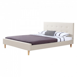 Rama pat dublu moderna tapitata imitatie piele, 214 x 186 x 96 cm, lemn, alb mat - P71152614 - Img 2