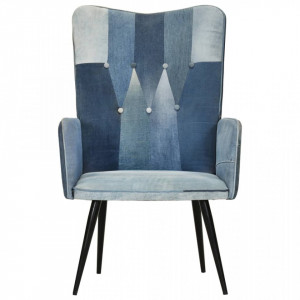 Scaun cu spătar înalt, denim petice, pânză - V339656V - Img 3