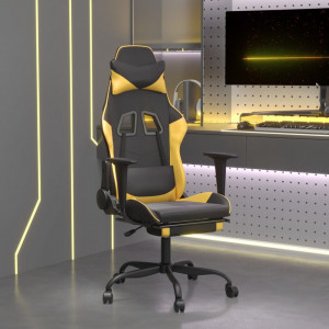 Scaun de gaming cu suport picioare negru/auriu, piele ecologică - V3143655V - Img 2