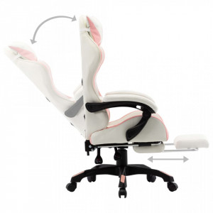 Scaun de racing cu suport picioare, roz și alb, piele ecologică - V287994V - Img 4