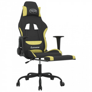 Scaun gaming masaj/suport picioare, negru/verde deschis textil - V345486V - Img 4