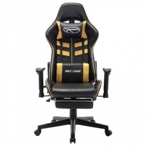 Scaun jocuri cu suport picioare, negru/auriu, piele artificială - V20512V - Img 1