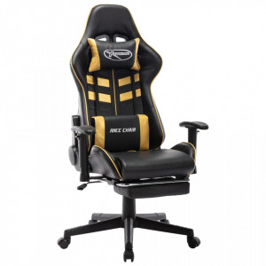 Scaun jocuri cu suport picioare, negru/auriu, piele artificială - V20512V - Img 2