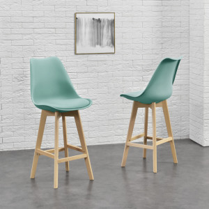 Scaune bar, set 4 buc, plastic/imitatie piele/lemn, verde - P74694642 - Img 1
