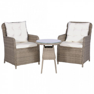 Set bistro cu perne de sezut & spate, 3 piese, maro, poliratan - V44150V
