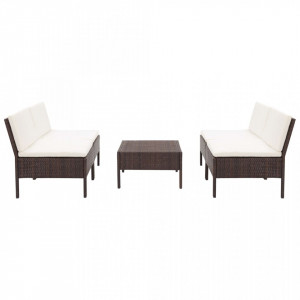 Set canapele de gradina cu perne, 5 piese, maro, poliratan - V48943V