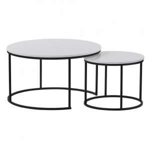 Set de 2 măsuţe de cafea, alb și negru, 80x45 cm, 50x40 cm - TP276597
