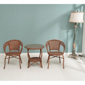 Set de grădină din ratan cu 3 piese, 1 măsuţă şi 2 scaune, maro - TP265640 - Img 3