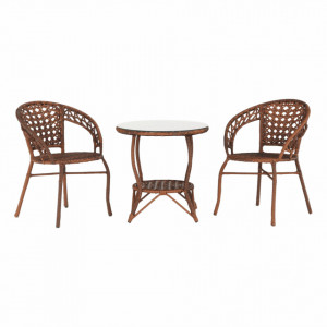 Set de grădină din ratan cu 3 piese, 1 măsuţă şi 2 scaune, maro - TP265640 - Img 9