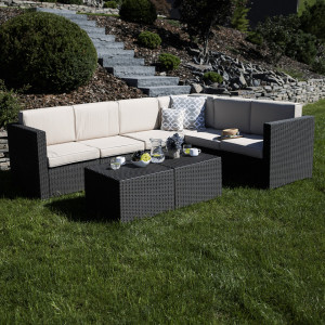 Set de grădină din ratan cu 3 piese, 2 măsuţe şi 1 colţar, maro - TP254773 - Img 5