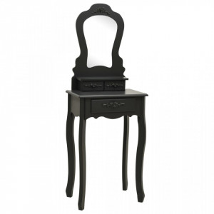 Set masa de toaleta cu taburet negru 50x59x136 cm paulownia - V289312V - Img 3
