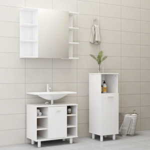 Set mobilier baie, 3 piese, alb extralucios, PAL - V3056949V - Img 1