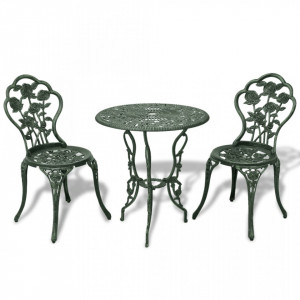 Set mobilier bistro, 3 piese, verde, aluminiu turnat - V42164V - Img 1