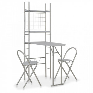 Set mobilier bucatarie cu depozitare, 3 piese, gri, MDF si otel - V284405V