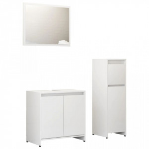 Set mobilier de baie, 3 piese, alb extralucios, lemn prelucrat - V3056931V