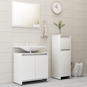 Set mobilier de baie, 3 piese, alb extralucios, lemn prelucrat - V3056931V - Img 2