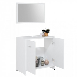 Set mobilier de baie, 3 piese, alb, lemn prelucrat - V3056916V - Img 4