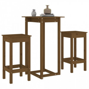 Set mobilier de bar, 3 piese, maro miere, lemn masiv de pin - V3124730V - Img 4