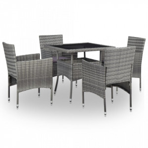 Set mobilier de exterior, 5 piese, gri, poliratan si sticla - V46174V