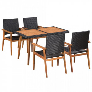 Set mobilier de exterior, 5 piese, negru si maro, poliratan - V44075V