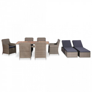 Set mobilier de exterior, 9 piese, maro, poliratan - V3057802V - Img 2