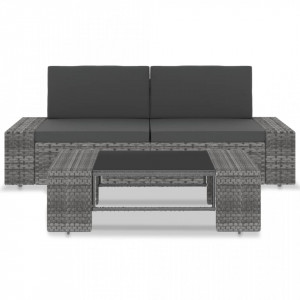 Set mobilier de gradina, 3 piese, gri, poliratan - V49527V - Img 2