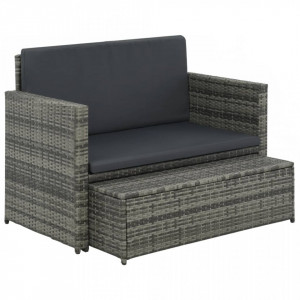 Set mobilier de gradina cu perne, 2 piese, gri, poliratan - V44483V - Img 3