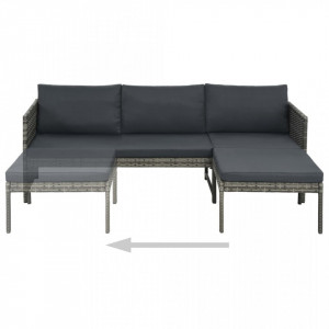 Set mobilier de gradina cu perne, 3 piese, gri, poliratan - V44480V - Img 3