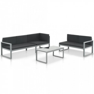 Set mobilier de gradina cu perne 3 piese negru aluminiu - V44448V