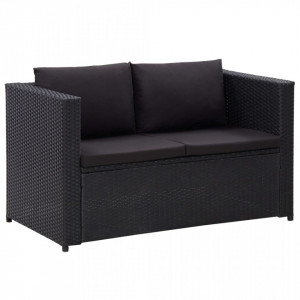 Set mobilier de gradina cu perne, 3 piese, negru, poliratan - V46397V - Img 4
