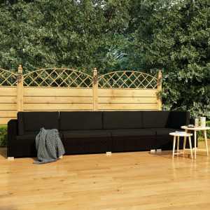 Set mobilier de gradina cu perne, 4 piese, negru, poliratan - V47271V