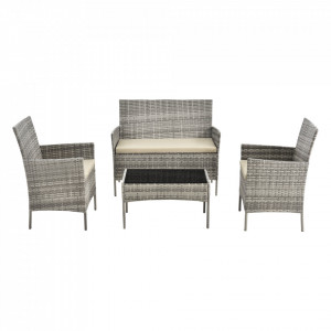 Set mobilier gradina, 2 scaune, masa, banca, 3 perne, gri/crem - P76151919 - Img 3