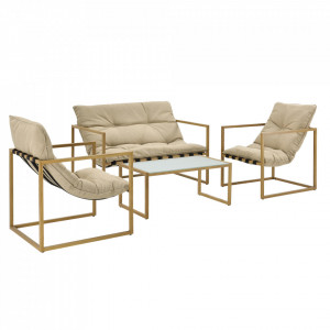 Set mobilier gradina, masa, banca, fotoliu, otel/textil, bej - P68753078 - Img 2