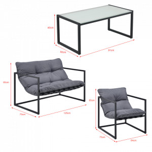 Set mobilier gradina, masa, banca, fotoliu, otel/textil, negru/gri - P68753079 - Img 4