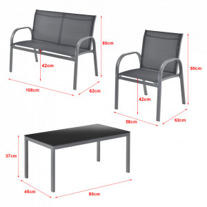 Set mobilier gradina, masa cu blat sticla, banca, doua scaune, gri inchis/negru - P74254182 - Img 4