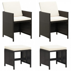 Set scaune de grădină și taburet, 4 piese, negru, poliratan - V316751V - Img 2