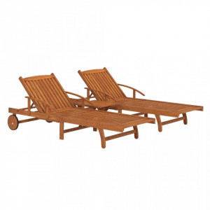 Set șezlonguri, 2 piese, cu masă, lemn masiv de acacia - V3104966V - Img 3