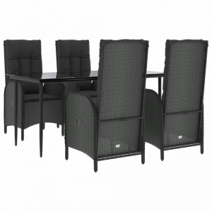 Set șezlonguri de grădină, 5 piese, cu perne, negru, poliratan - V3185171V - Img 3