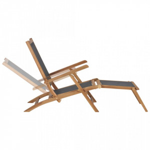 Sezlong cu suport de picioare, negru, lemn masiv de tec - V47410V - Img 3