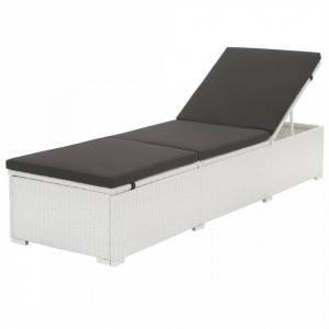 Sezlong de plaja cu perna, alb, poliratan - V43951V