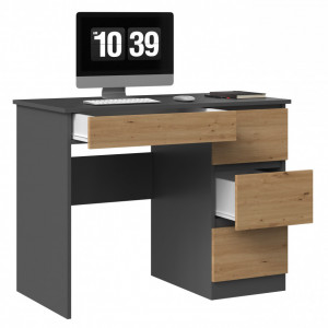 TEBIAN-AR103 - Birou, masa de scris, dreapta, 98 x 51 x 76 cm, Antracit-Stejar Artisan, PAL - Img 3