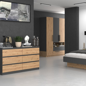 TECOAN-AR107 - Comoda, 138x 40 x 77 cm, Antracit-Stejar Artisan, PAL - Img 1