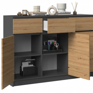TECOAN-AR108 - Comoda, 120x 40 x 97 cm, Antracit-Stejar Artisan, PAL - Img 3
