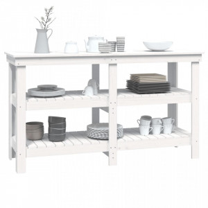 Banc de lucru, alb, 142,5x50x80 cm, lemn masiv pin - V823650V - Img 4