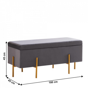 Bancă, băncuţă cu spaţiu pentru depozitare, gri, 100x45x45 - TP285402 - Img 2