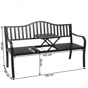 Bancă, băncuță de grădină cu masă, neagră, 150 cm - TP276422 - Img 2