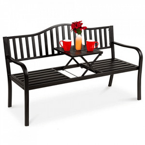 Bancă, băncuță de grădină cu masă, neagră, 150 cm - TP276422 - Img 7