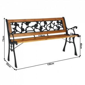 Bancă, băncuță de grădină, maro și neagră, 126 cm - TP276424 - Img 17