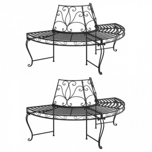 Bancă circulară de copac, 2 buc., negru, Ø160 cm, oțel - V3095716V - Img 2